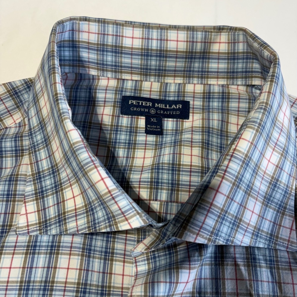 Peter Millar Crown Crafted Shirt XL Blue Plaid Long Sleeve Button Down - Picture 2 of 10